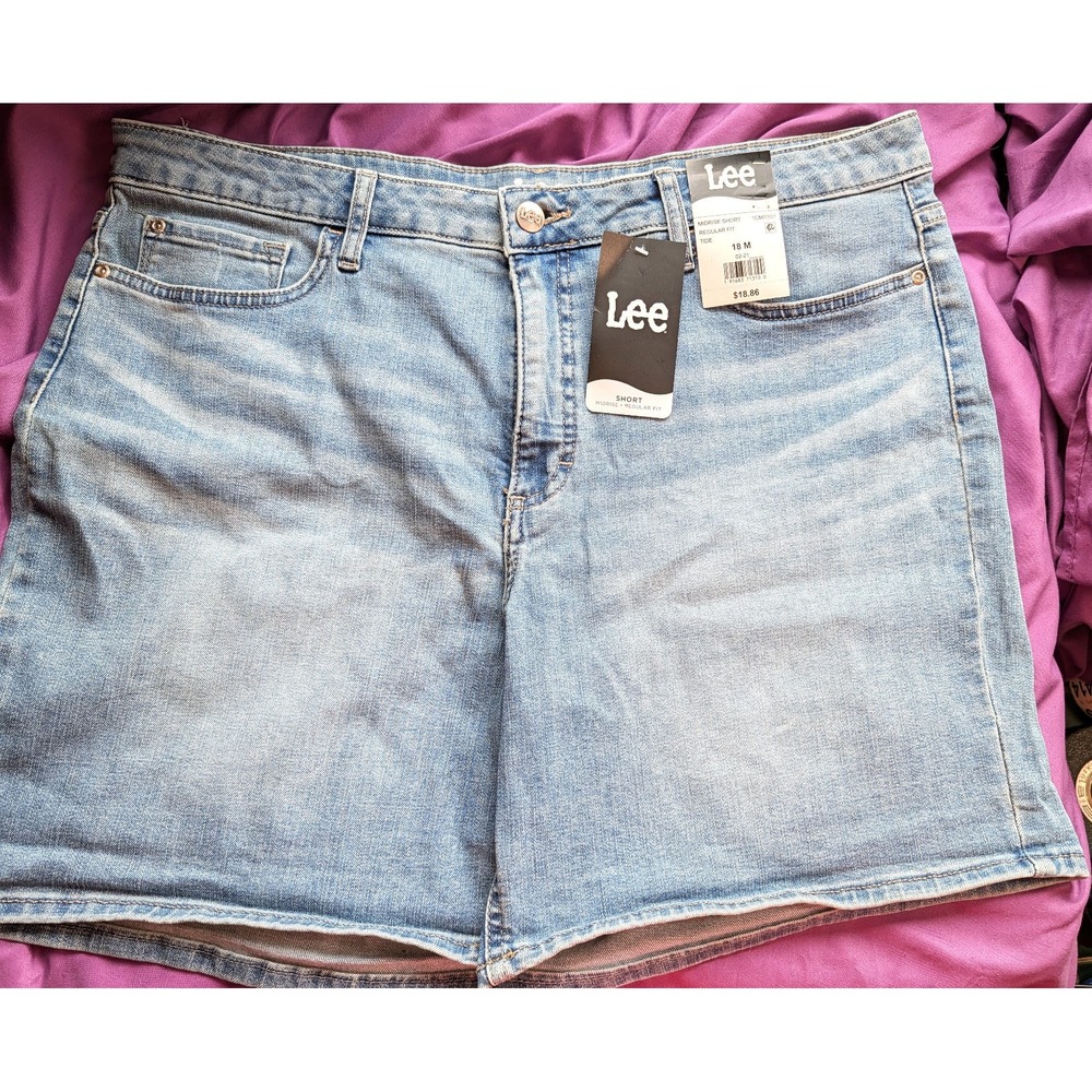 Lee Womens Shorts Whister Fade 18M Blue Denim Mid Rise 7 Inseam 38" Waist